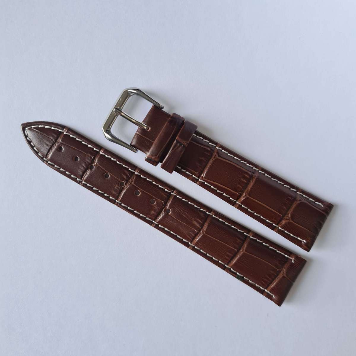 16mm Leather Watch Strap Brown (White Stitches)