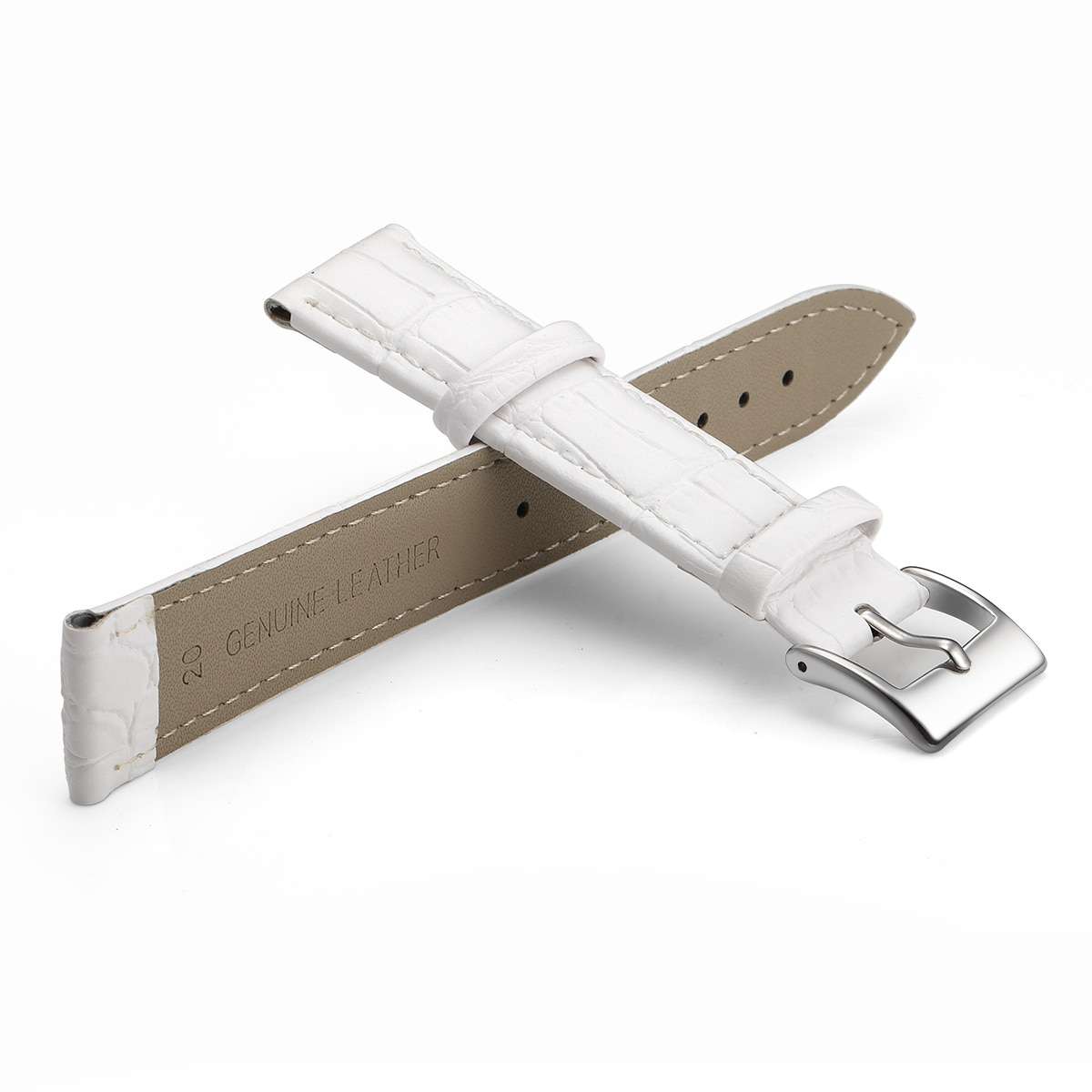 18mm Crocodile Pattern PU Leather Strap White