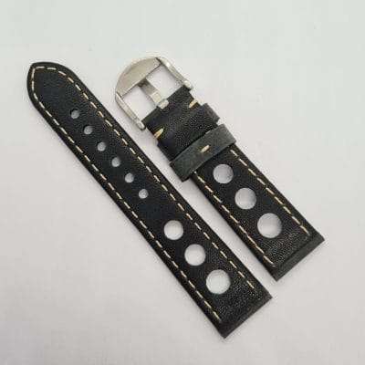 22mm Racing Leather Watch Strap Dark Grey