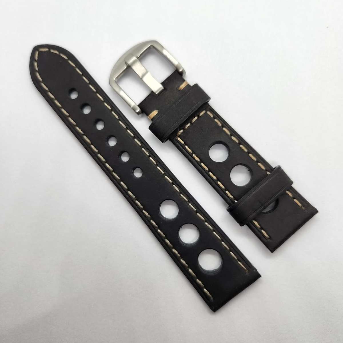 20mm Racing Leather Watch Strap Black