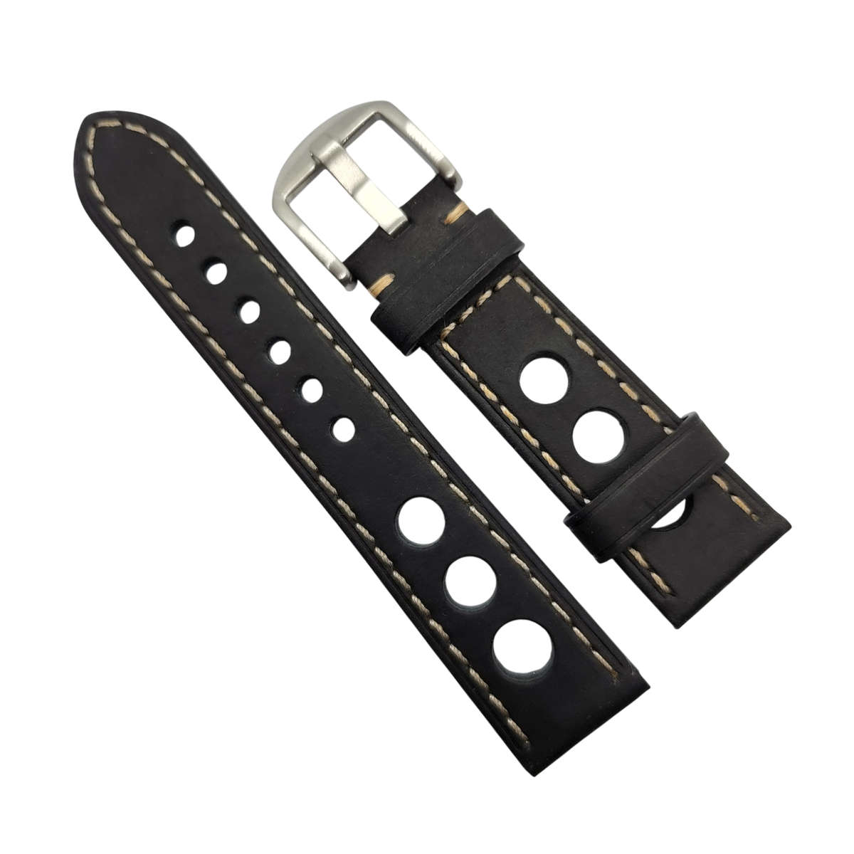 20mm Racing Leather Watch Strap Black