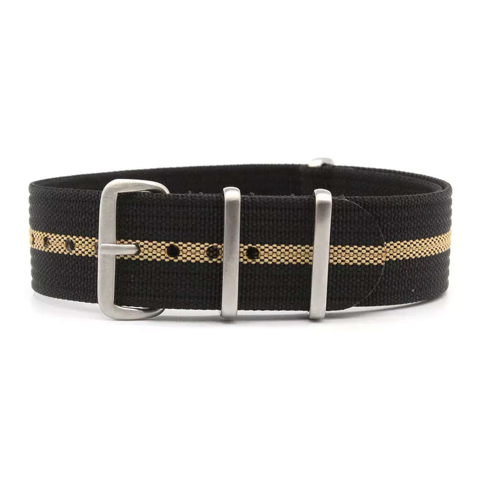 22mm Ribbed Nato Watch Strap Black/Beige