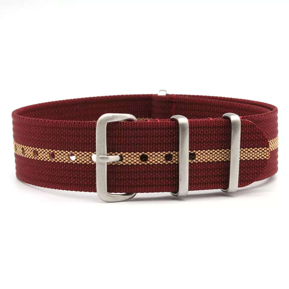 20mm Ribbed Nato Watch Strap Maroon/Beige