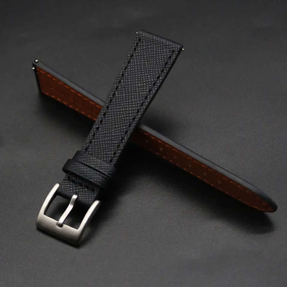 20mm Saffiano Pattern PU Leather Strap Black