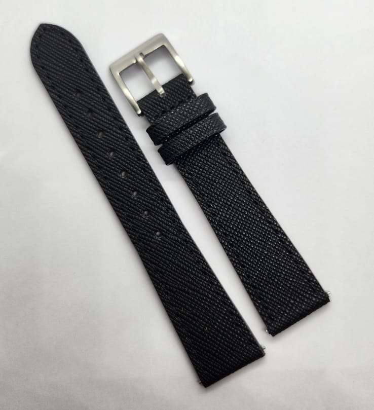 20mm Saffiano Pattern PU Leather Strap Black