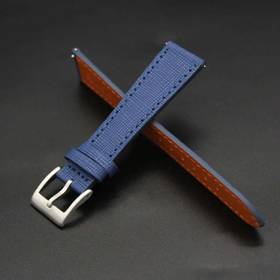 20mm Saffiano Pattern PU Leather Strap Blue