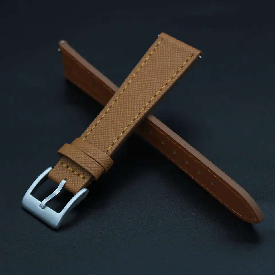 20mm Saffiano Pattern PU Leather Strap Brown