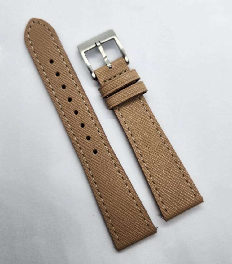 18mm Saffiano Pattern PU Leather Strap Cream