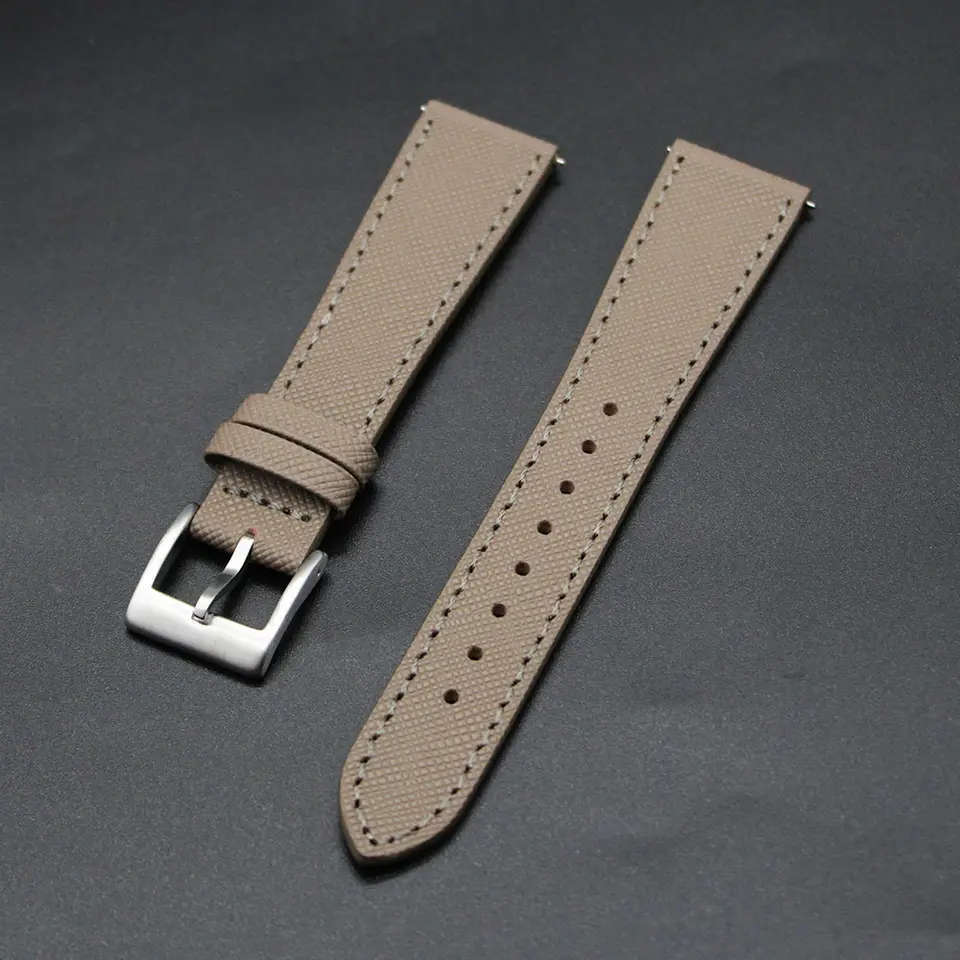 18mm Saffiano Pattern PU Leather Strap Cream