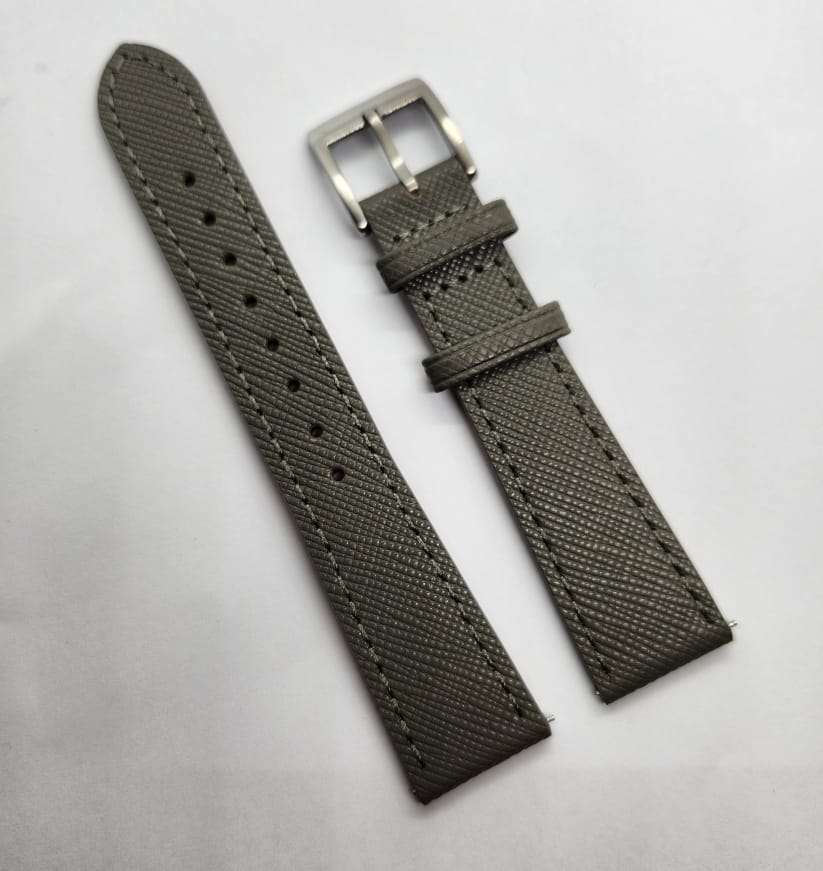 18mm Saffiano Pattern PU Leather Strap Grey