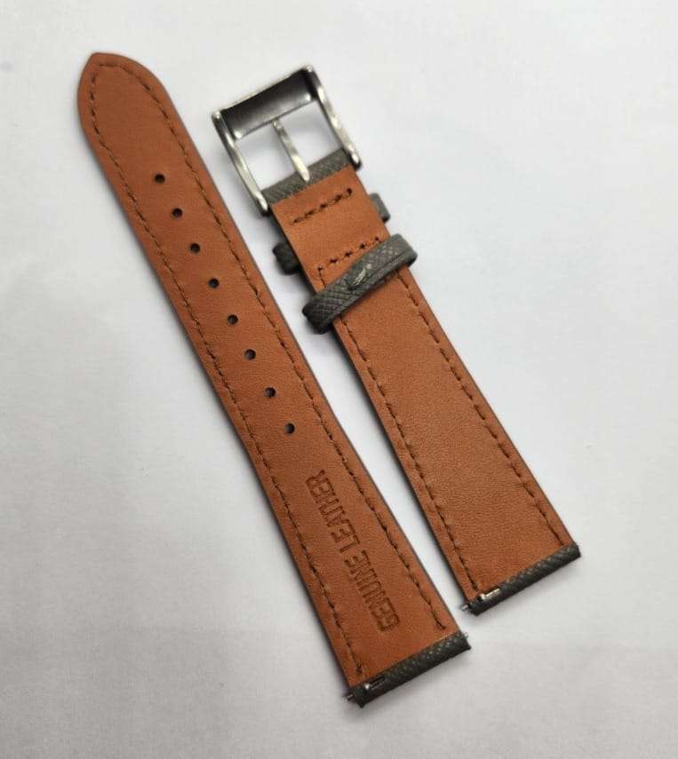 18mm Saffiano Pattern PU Leather Strap Grey