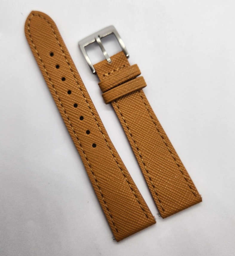 22mm Saffiano Pattern PU Leather Strap Tan