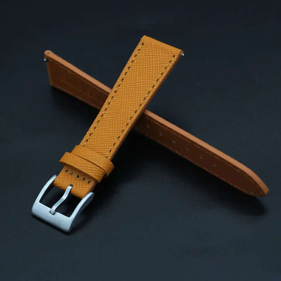 22mm Saffiano Pattern PU Leather Strap Tan