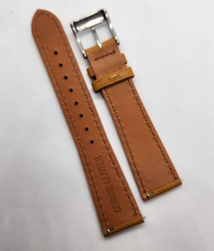 22mm Saffiano Pattern PU Leather Strap Tan