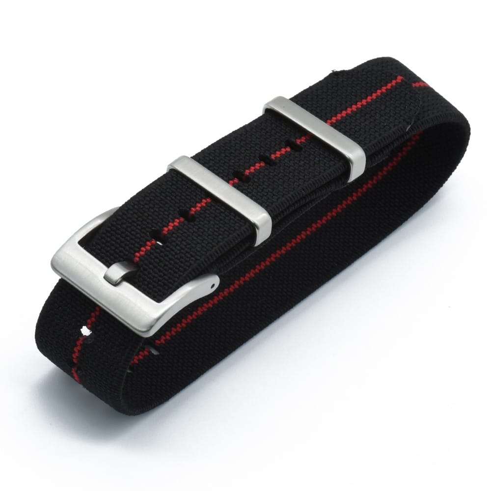 22mm Single Pass Elastic Nato Watch Strap Black/Red
