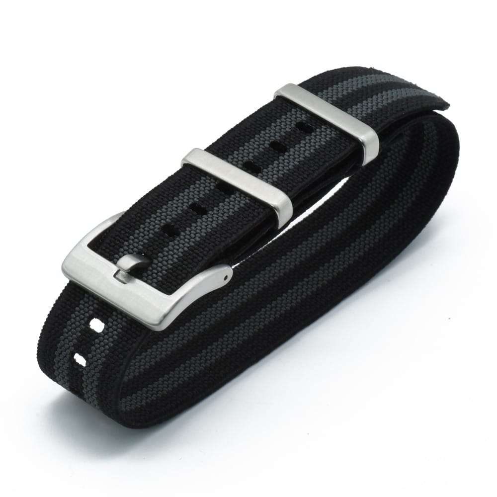 20mm Single Pass Elastic Nato Watch Strap Black/Grey (Bond)