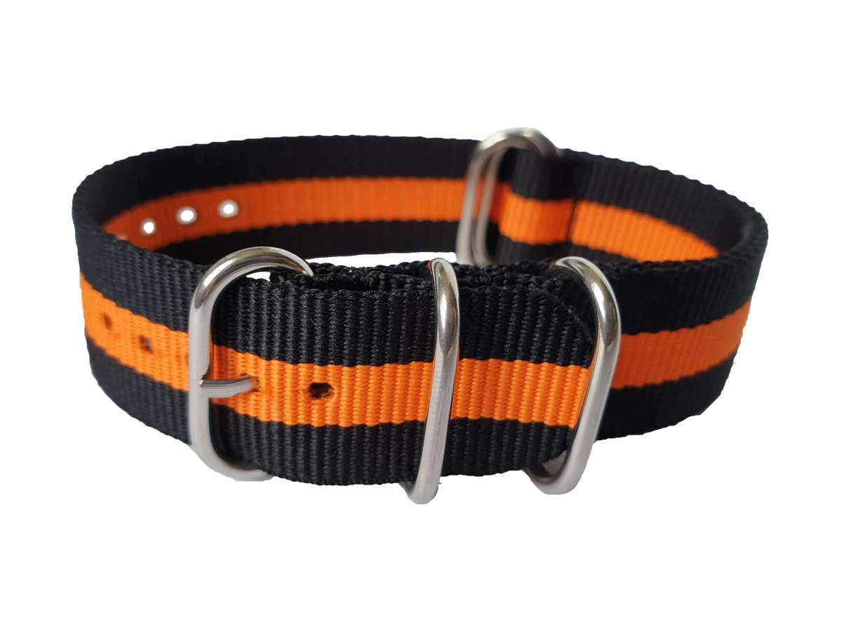 20mm Nato Watch Strap 5-Ring Black/Orange