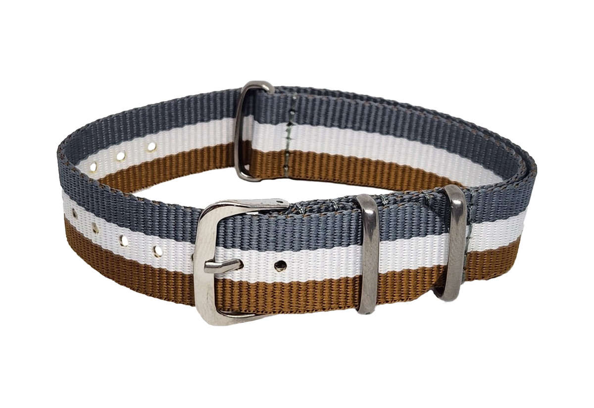 18mm Nato Watch Strap Grey/White/Toffee