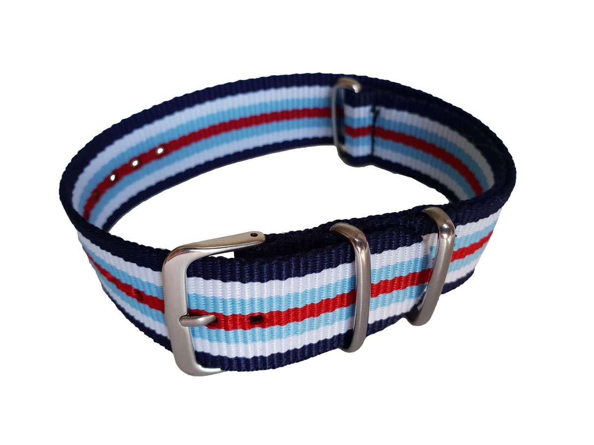 18mm Nato Watch Strap Navy/White/Cyan/Red
