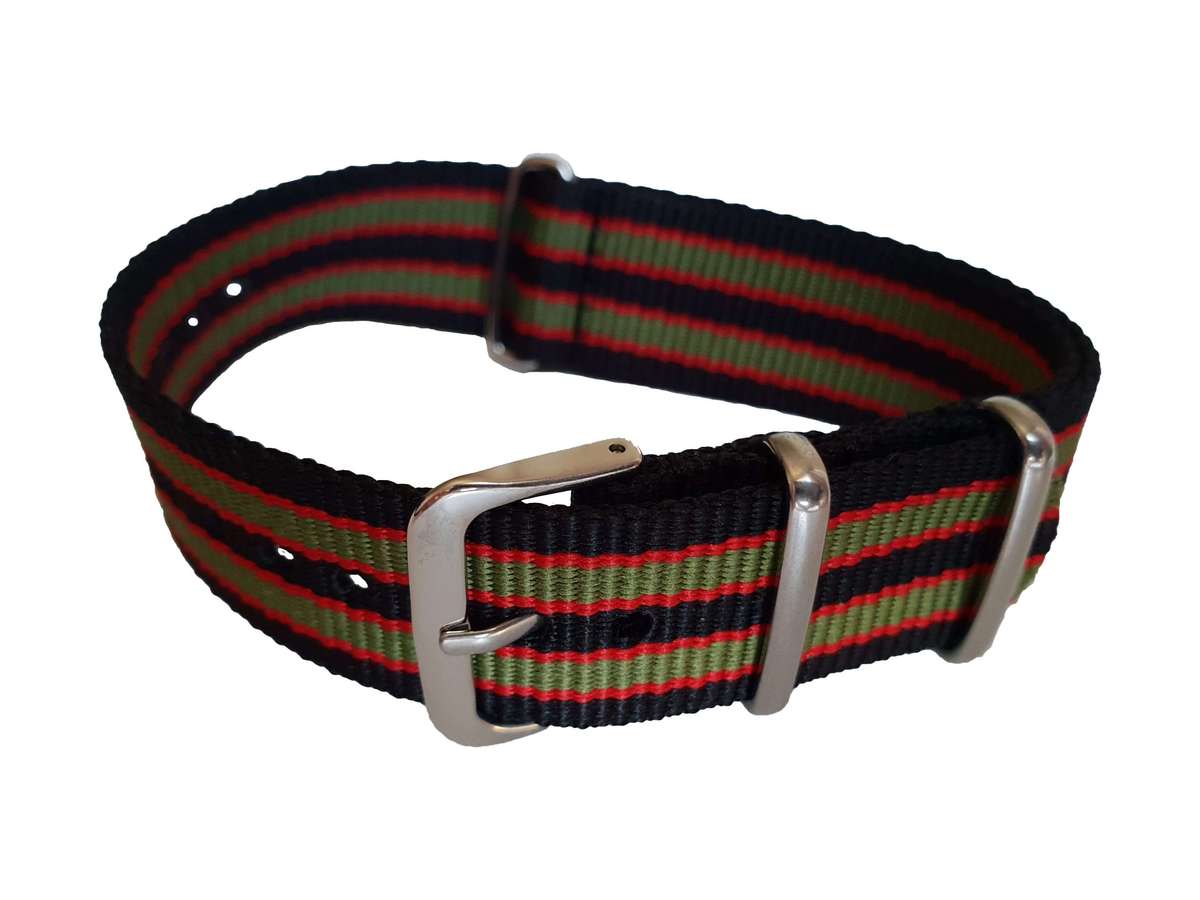 22mm Nato Watch Strap Black/Red/Khaki (Vintage Bond)