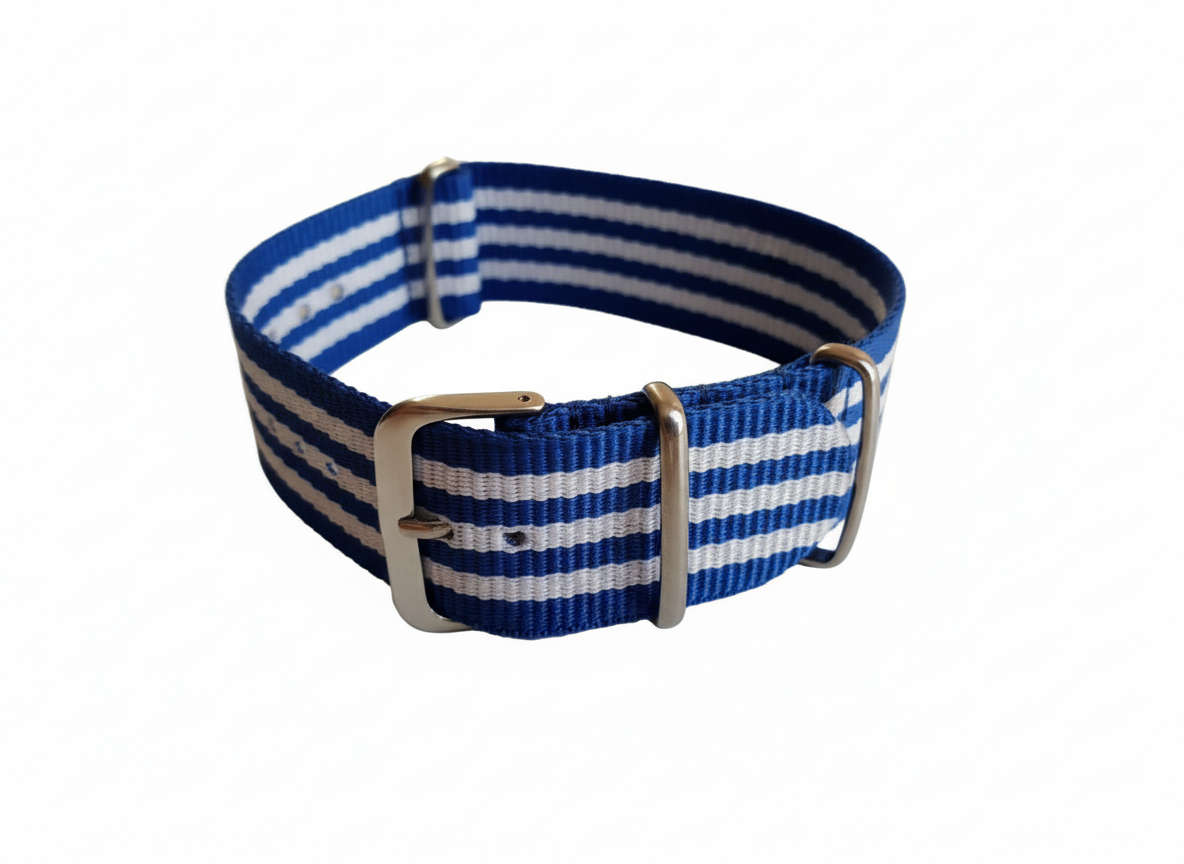 22mm Nato Watch Strap Blue/White (7-Stripe)