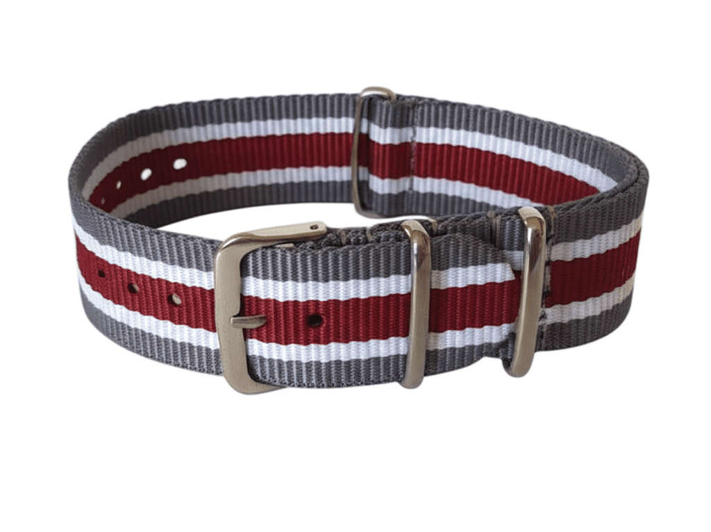 22mm Nato Watch Strap Grey/White/Maroon