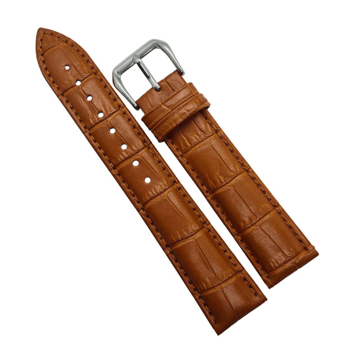 22mm Crocodile Pattern PU Leather Strap Light Brown
