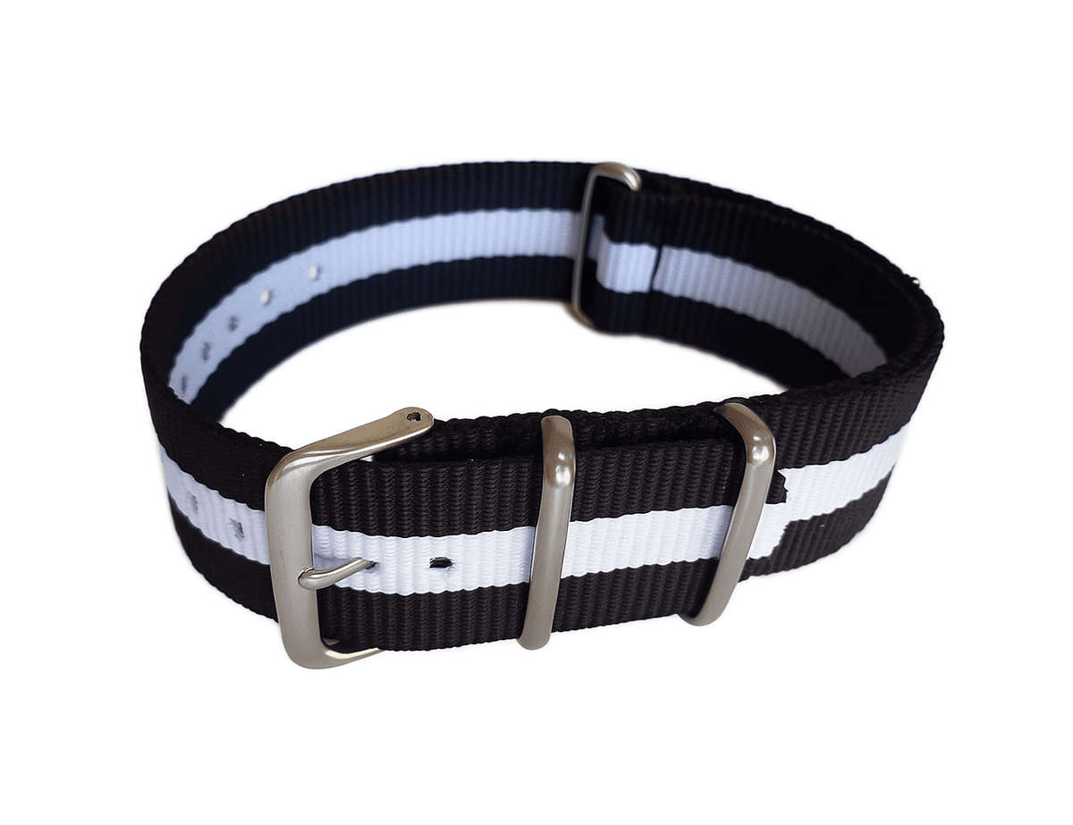 22mm Nato Watch Strap Black/White (3-Stripe)