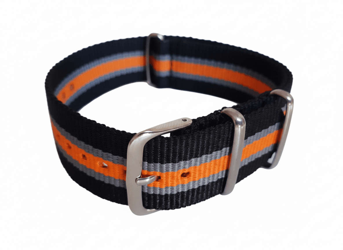 24mm Nato Watch Strap Black/Grey/Orange