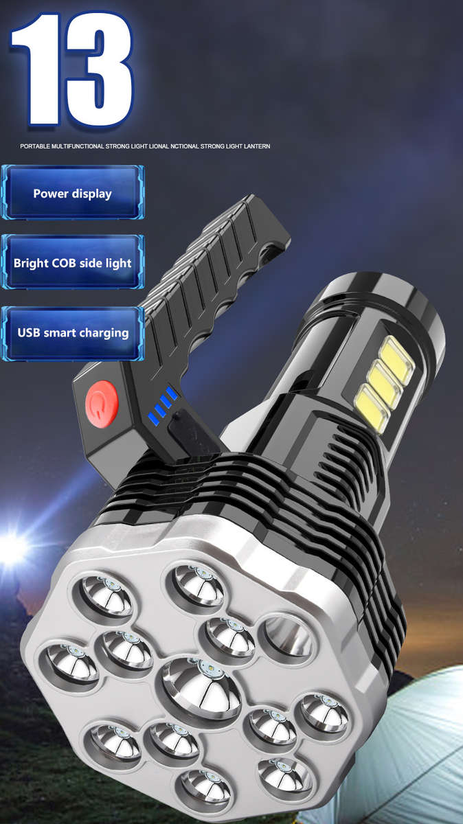 Super Bright 4 Modes With Handle USB Rechargeable Torch Emergency Led Flashlight 13 LED + COB