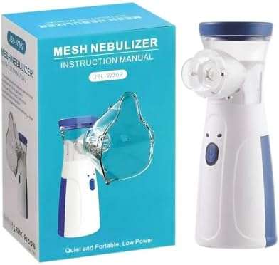 Portable Mesh Nebulizer, Handheld Ultrasonic Inhaler Device, Battery Operated, White and Blue