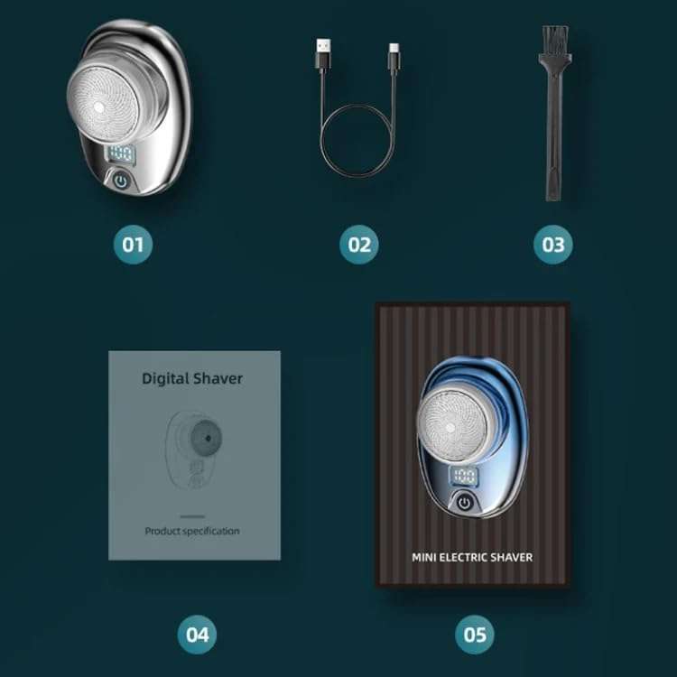 Digital Electric Shaver with LED Display, Rotary Blade Design, Black and Silver, Portable Device