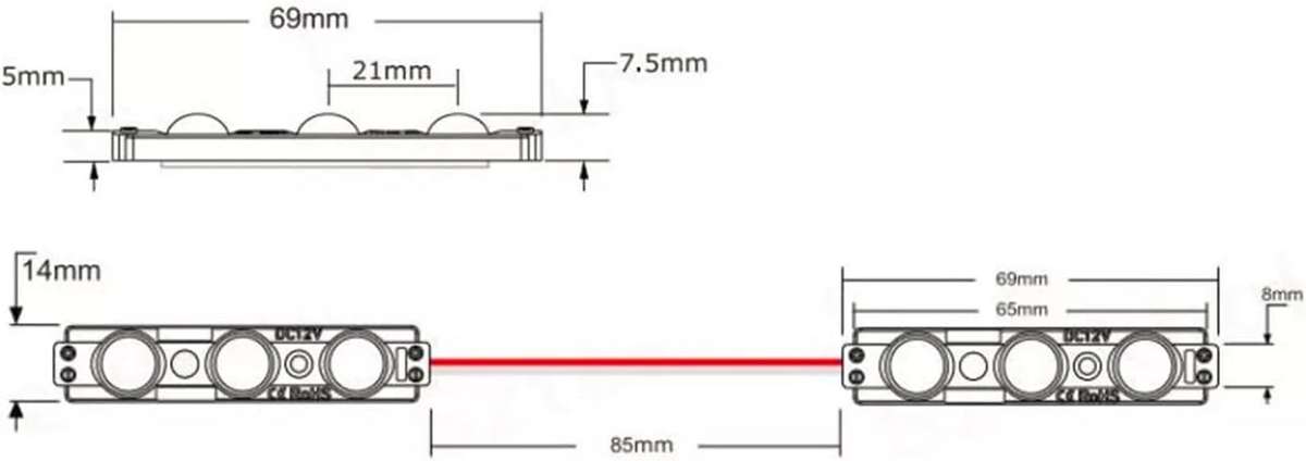 20×1W SIGN LED DC 12V 3 SMD MODULE WATERPROOF SUPER BRIGHT - WARM WHITE