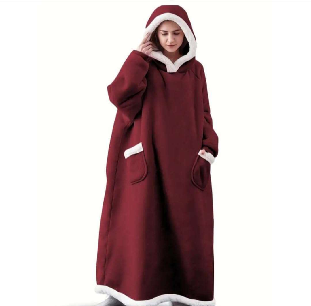 Extra Long Oversized Plush Blanket Hoodie (BURGUNDY)