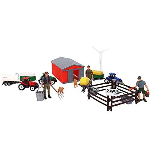 25 Piece Farm Toys Set, Farm Animals Toys Playset with Barn Cows Dogs Fens Tractors and Accessori...