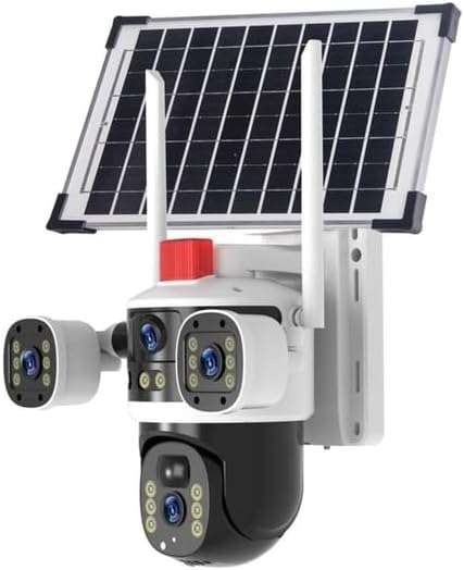 4-Lens Solar Security Camera  6MP Ultra HD, 4G LTE, Weatherproof, Panoramic View, No WiFi or Power