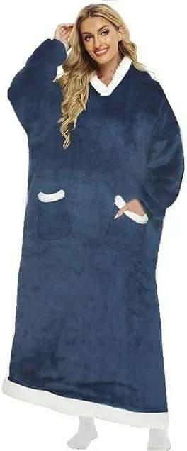 Extra Long Oversized Plush Blanket Hoodie (Navy)
