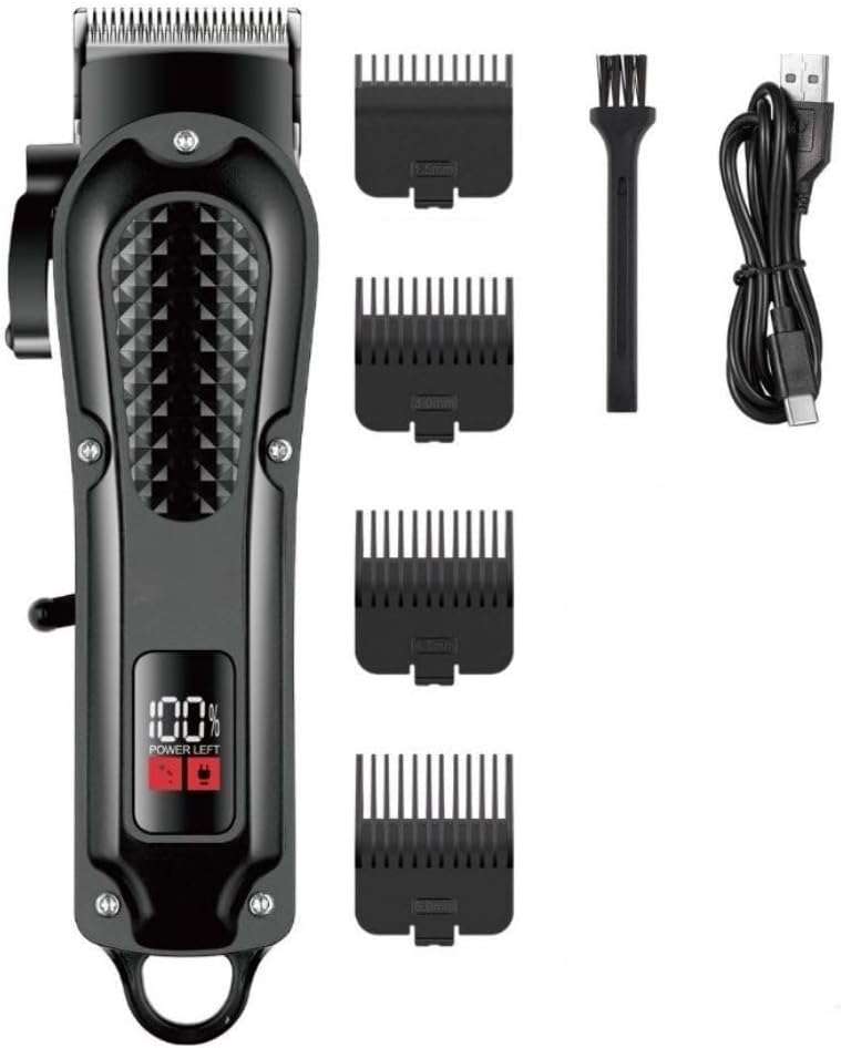 GW Professional Hair Clipper with LCD Display, 4 Guide Combs, USB Rechargeable, Cleaning Brush Inclu