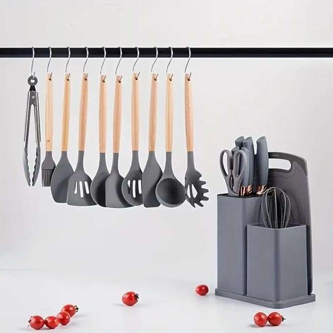 19Piece Non-Toxic Silicone Cooking Utensils Set with Holder - Heat-Resistant Kitchen Aid Accessories