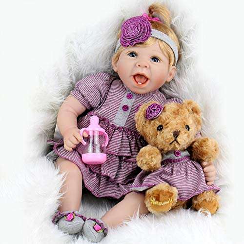 Aori Reborn Baby Doll 22 Inch Handmade Realistic Laughing Baby Doll with Teddy Bear Set for Girls...