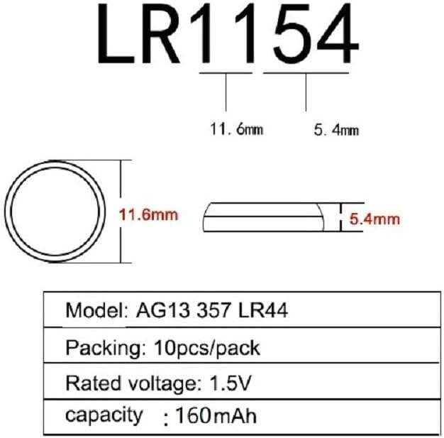 10Pcs AG13 LR44 Batteries 357A L1154 Battery 1.5V