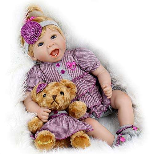 Aori Reborn Baby Doll 22 Inch Handmade Realistic Laughing Baby Doll with Teddy Bear Set for Girls...