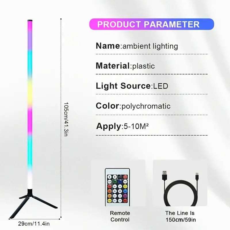 RGB LED Floor Lamp, Color Changing Corner Light, Gaming Room Decoration