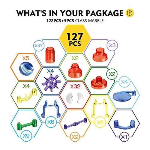 Magicfly Marble Run Set, 127 Pcs Marble Race Track for Kids with Glass Marbles Upgrade Marble Wor...