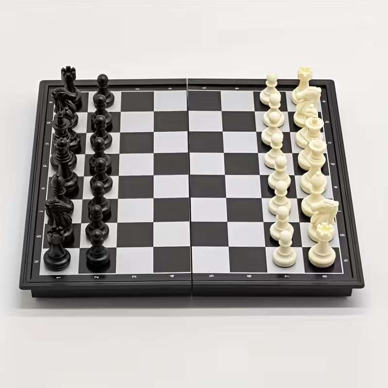Magnetic Chess Set, Portable Folding Board Game with Black and White Pieces