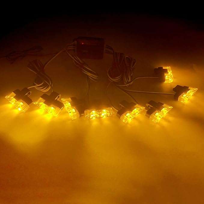 8 x Grill Clip-On Emergency Strobe Warning Lights - Yellow