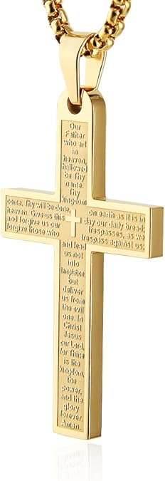 Stainless steel cross necklace main prayer pendant for men women, Jesus Cross Chain