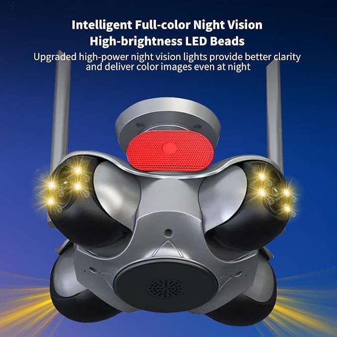 4-Lens 360° Outdoor Security Camera  Quad View WiFi CCTV with Night Vision, Motion Detection, App R