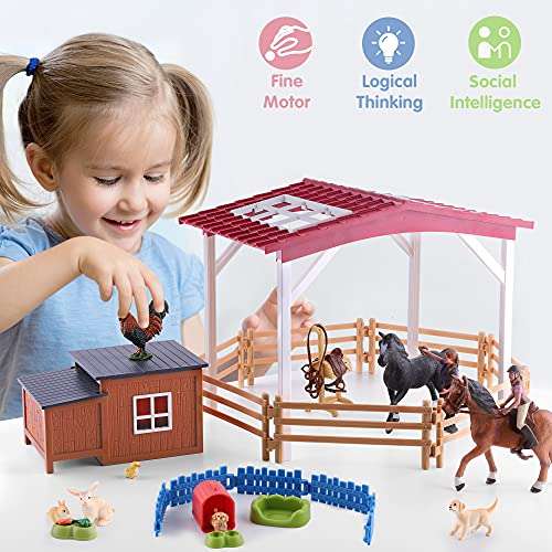 iPlay, iLearn Farm Animal House Toys, Kids Barn Set, Farmhouse Country Playset W Horse Stable, Ba...