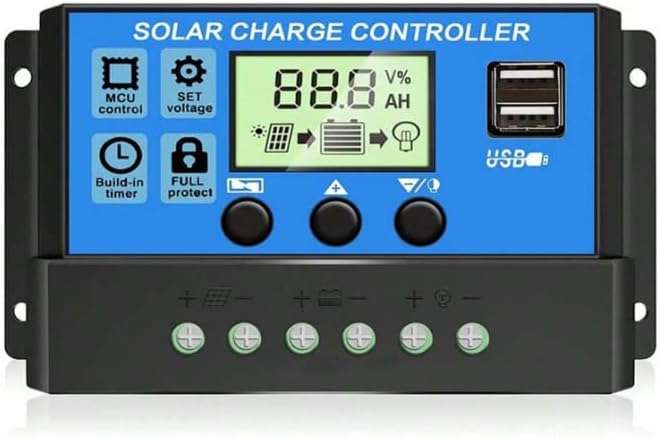 Solar Panel Controller 12V/24V Adjustable LCD Display With Build-In Battery Regulator, 30A